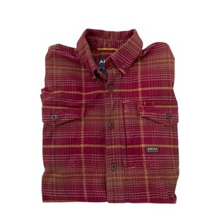 Ariat Rebar Men’s Sz M Red Plaid Button Down Long Sleeve Shirt